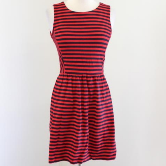 J. Crew Dresses & Skirts - J.Crew red striped casual dress with pockets